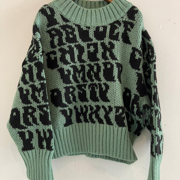 SALE/セール 30%OFF　folkmade/フォークメイド alphabetic jacquard pullover（green×black）f22aw027