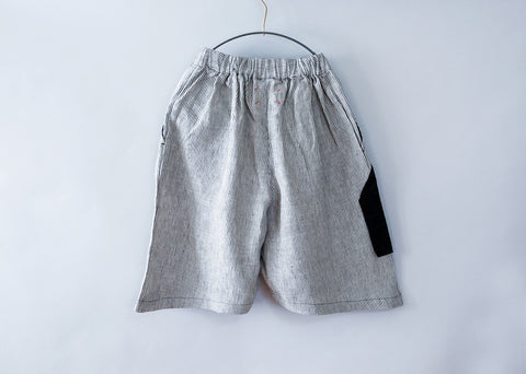 ミチリコ/michirico Three pocket stripe half pants(ブラック)　mr22ss21