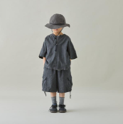 MOUNTEN./マウンテン herringbone denim half zip shirt (slategray)　[MS43-1917a]