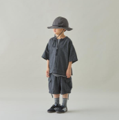 MOUNTEN./マウンテン herringbone denim half zip shirt (slategray)　[MS43-1917a]