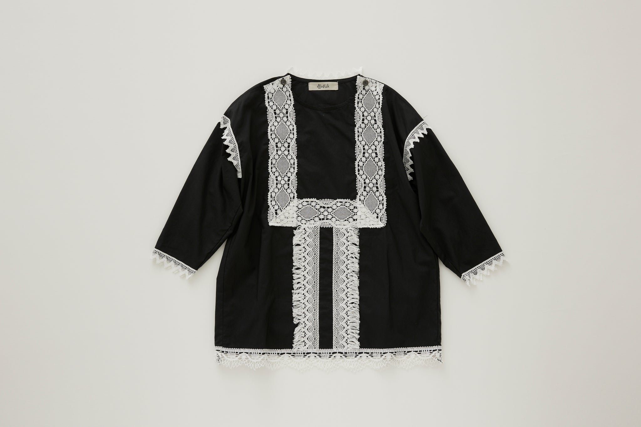エルフィンフォルク/elfinfolk cotton typwriter lace dress shirt(black) elf-241f49　50