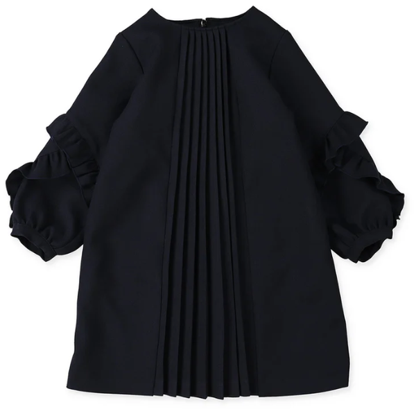 그루비 컬러 멜란지 트윌 프론트 플리츠 드레스 (네이비)