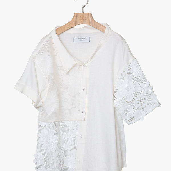 ☆予約☆25SS　Women's　bedsidedrama/ベッドサイドドラマFreehands Patern Shirt(WHITE) BSD25SS-16