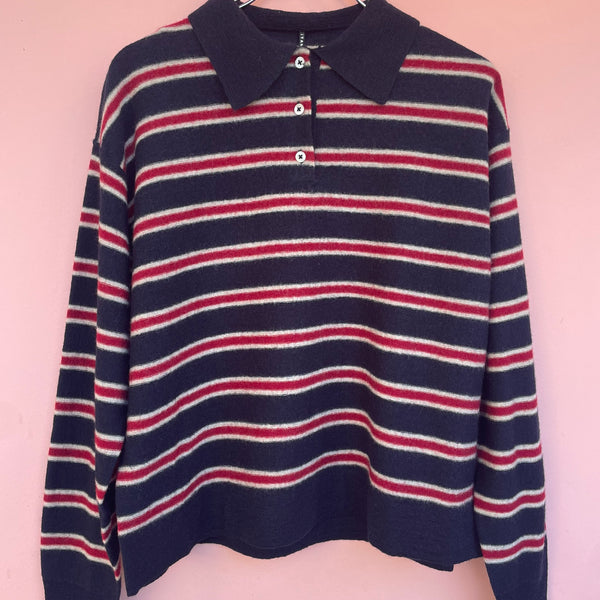 TANG/Tang RWS Pure Merino Wool Boiled Polo Shirt (Navy) 2320017