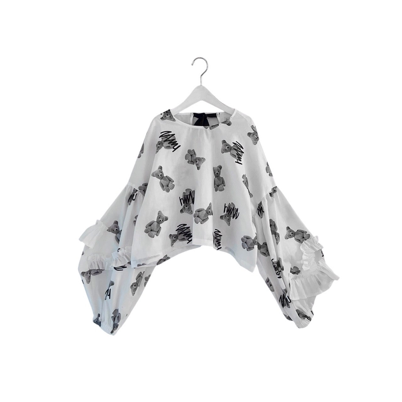 frankygrow/Franky Grow GRAFFITIED BEAR FRILL SLEEVES PO (WHITE) 25FWSH-090