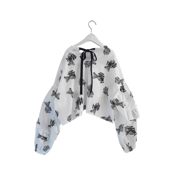 frankygrow/Franky Grow GRAFFITIED BEAR FRILL SLEEVES PO (WHITE) 25FWSH-090