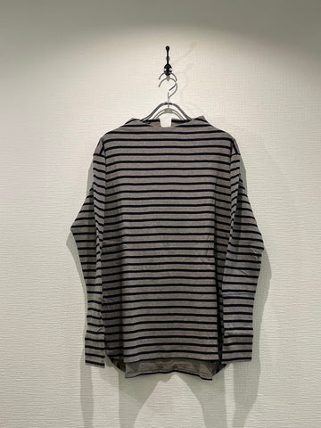 TANG/タング　BROS 接結　SUPIMA COTTON ボートネックカットソー（ベージュ×ネイビー）2225004