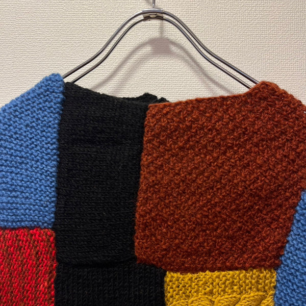 TANG/タング　Hand Knit Nepal 多配色パッチワークベスト（ブラック）2220207