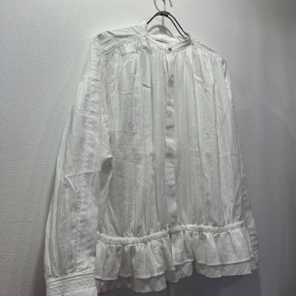 ESTROISLOSE Cotton striped ruffle hem blouse (off-white) EB25304