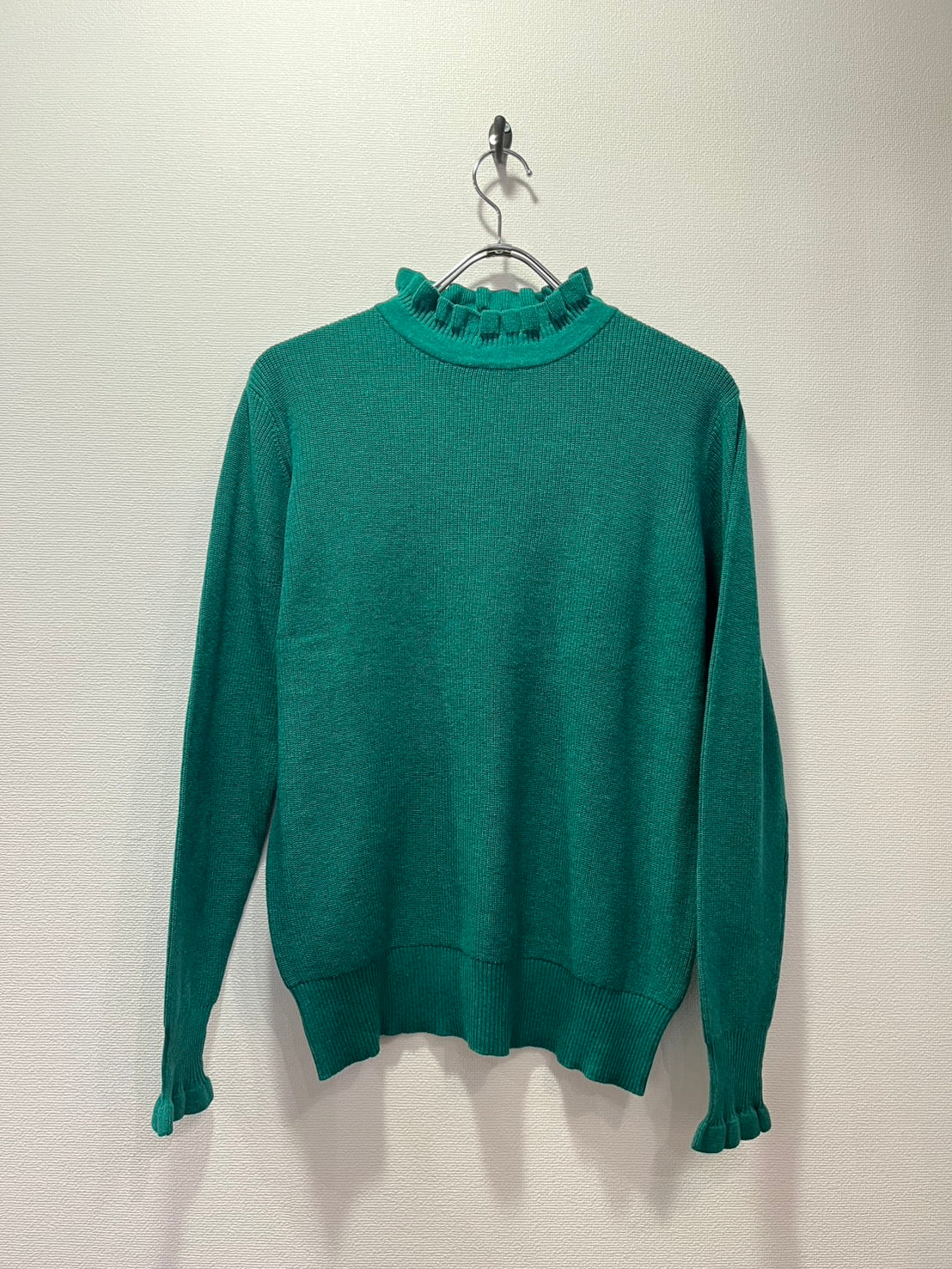 tumugu / Tumugu Random Rib Knit Frill High Neck (Green) TK19303b-WA