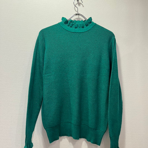 tumugu / Tumugu Random Rib Knit Frill High Neck (Green) TK19303b-WA