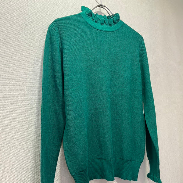 tumugu / Tumugu Random Rib Knit Frill High Neck (Green) TK19303b-WA