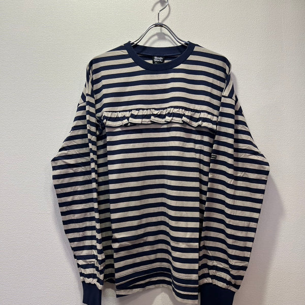 NEEDLE WORKS/ Needle Works WORKS jersey sleeve ruffle T-shirt (NAVY BORDER) [2225113W]