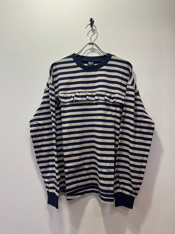 NEEDLE WORKS/ Needle Works WORKS jersey sleeve ruffle T-shirt (NAVY BORDER) [2225113W]