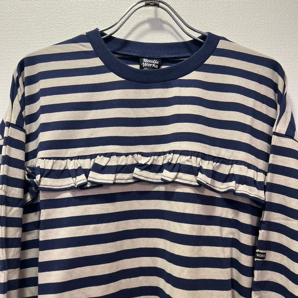 NEEDLE WORKS/ Needle Works WORKS jersey sleeve ruffle T-shirt (NAVY BORDER) [2225113W]