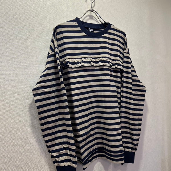 NEEDLE WORKS/ Needle Works WORKS jersey sleeve ruffle T-shirt (NAVY BORDER) [2225113W]