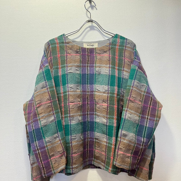 tumugu / tumugu wool cotton check pullover (green) TB25343