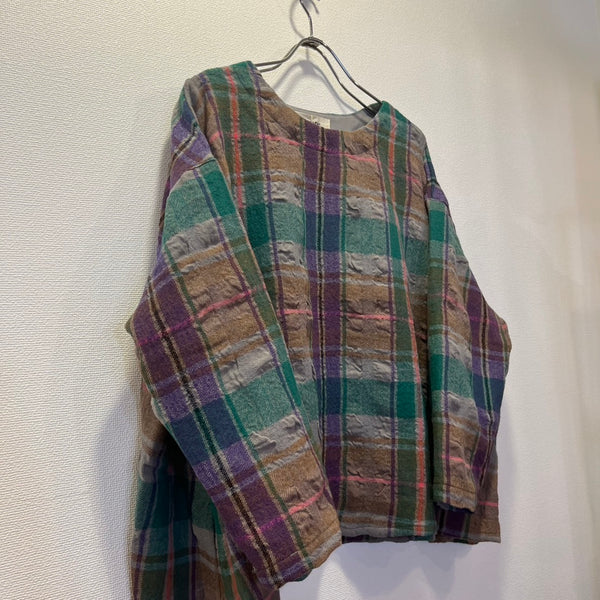 tumugu / tumugu wool cotton check pullover (green) TB25343