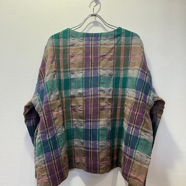 tumugu / tumugu wool cotton check pullover (green) TB25343