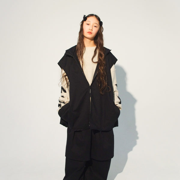 UNIONINI/ slit hoodie vest(black)bl031