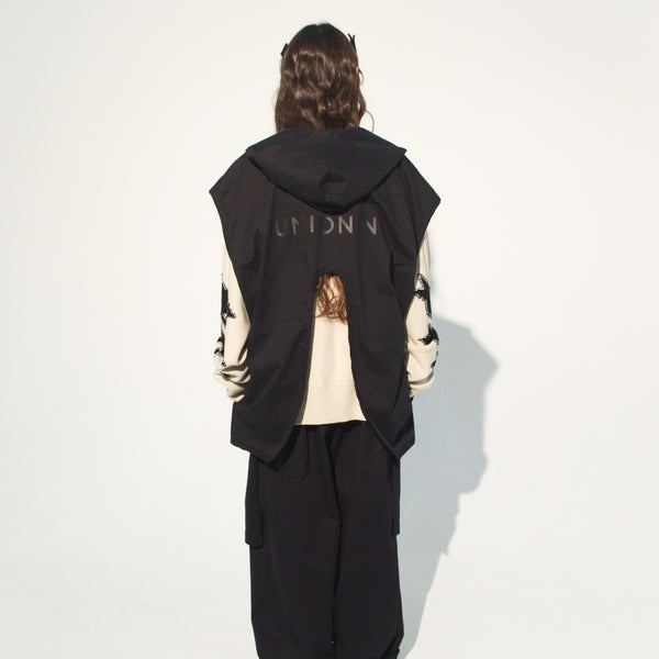 UNIONINI/ slit hoodie vest(black)bl031
