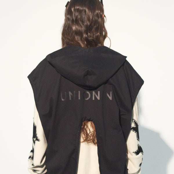 UNIONINI/ slit hoodie vest(black)bl031