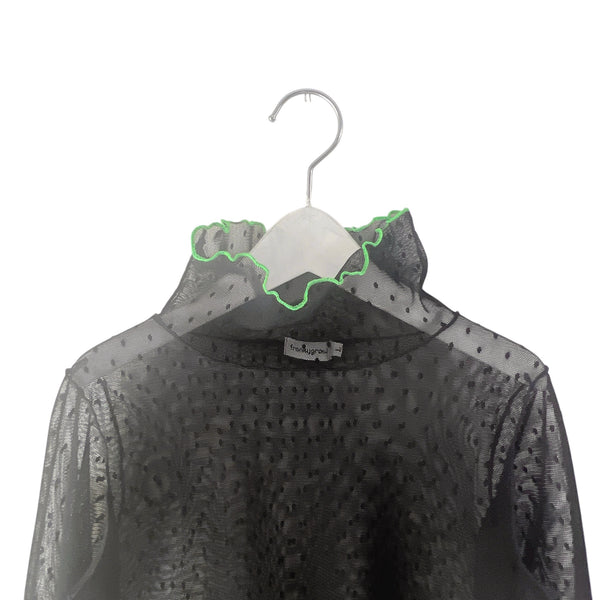 frankygrow/Frankygrow DOTS TULLE MELLOW SHEER TOPS (BLACK) 25FWCS-506