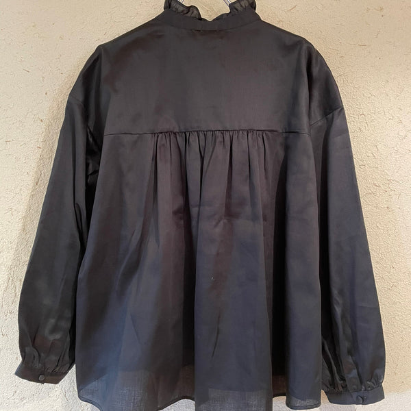 Tumugu / Tsumug棉緞面襯衫（黑色）TB20152