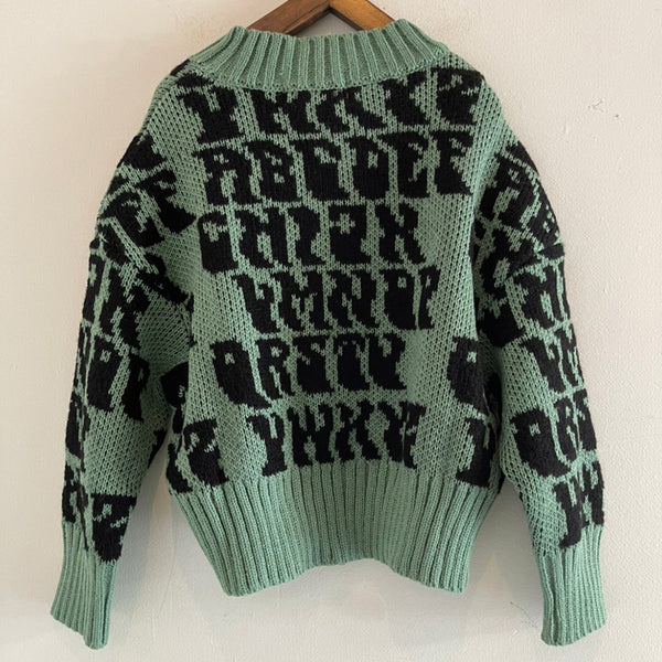 SALE/セール 30%OFF　folkmade/フォークメイド alphabetic jacquard pullover（green×black）f22aw027